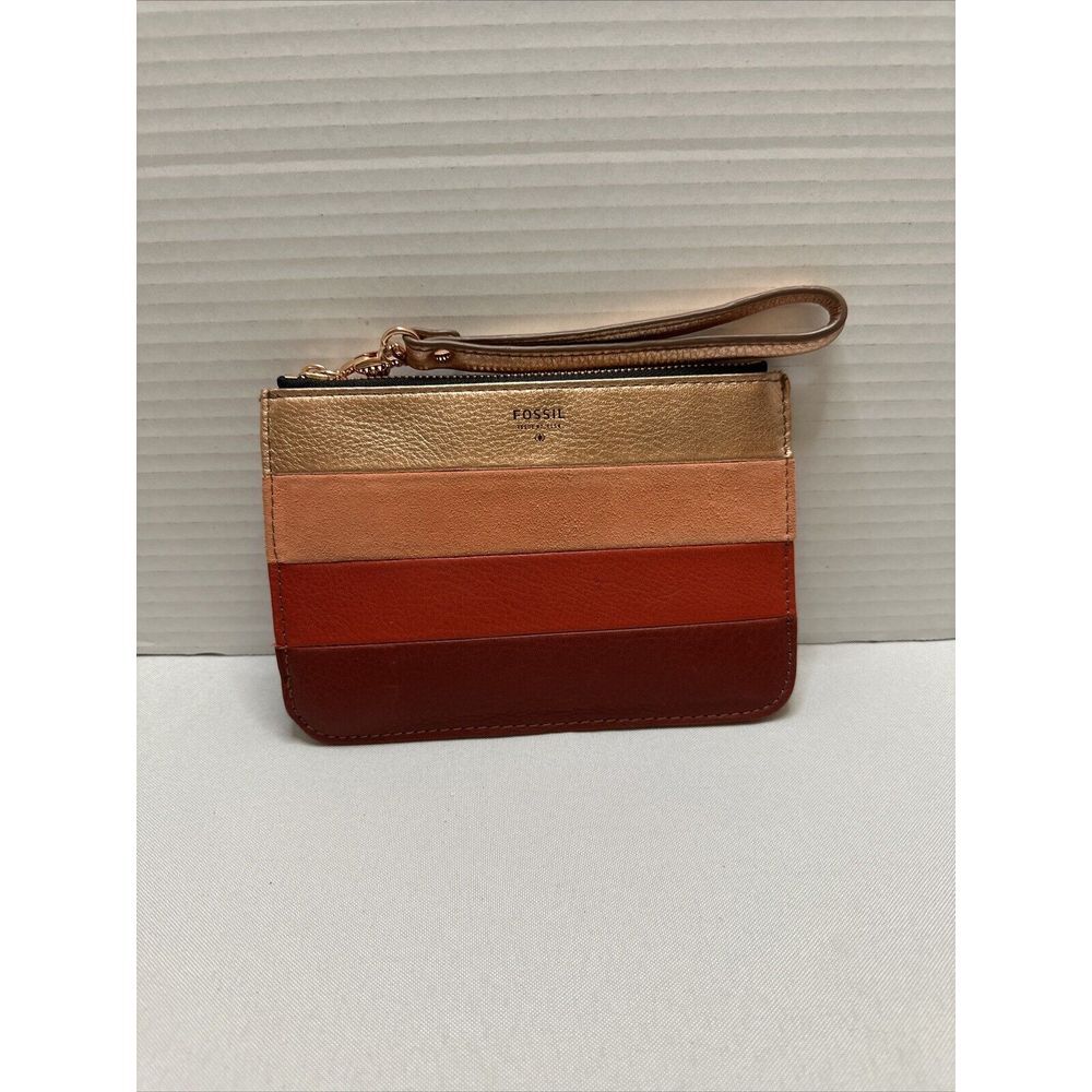 Fossil Multi-Color Leather Wristlet‎ Credit Card Organizer Wallet Rose Gold Trim